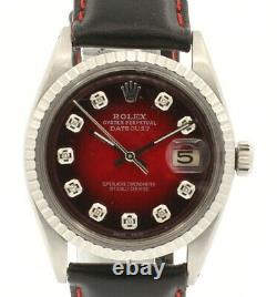 Homme Vintage Rolex Oyster Perpetual Date Juste 36mm Rouge Vignette Montre Diamant