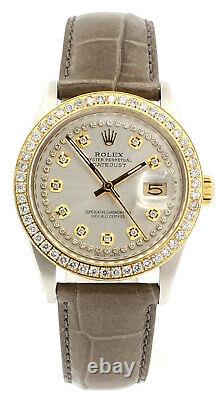 Hommes Rolex Oyster Perpetual Date Juste 36mm Argent Diamant Montre