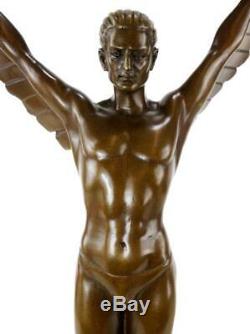 Icarus Statue Art Déco Bronze Sculpture Signée Gennarelli Sur Marblebase