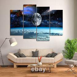 Impression sur toile spatiale à plusieurs panneaux 5 pièces, art mural étoile lune Terre galaxie