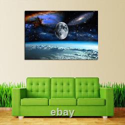 Impression sur toile spatiale à plusieurs panneaux 5 pièces, art mural étoile lune Terre galaxie