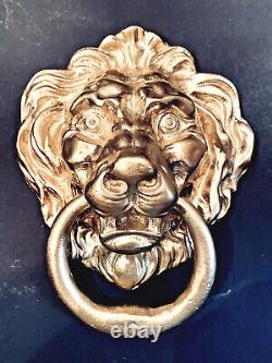 Impressionnant Fonte Antique Métal 11x8 Lions Tête De Porte Knocker, Style Art Déco