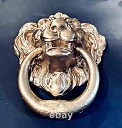 Impressionnant Fonte Antique Métal 11x8 Lions Tête De Porte Knocker, Style Art Déco