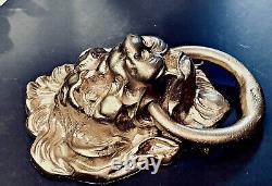 Impressionnant Fonte Antique Métal 11x8 Lions Tête De Porte Knocker, Style Art Déco