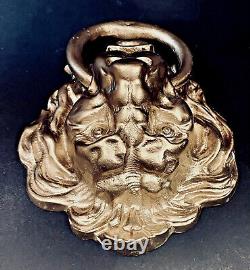 Impressionnant Fonte Antique Métal 11x8 Lions Tête De Porte Knocker, Style Art Déco