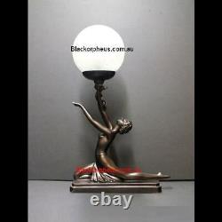 Lampe Art Déco, H47cm, Lampe De Table Couleur Bronze, Lady Kneeling