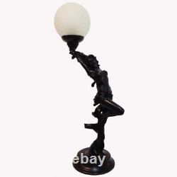 Lampe Art Déco, H66cm, 05y, Lampe De Table Noire, Rasoir Rond En Verre