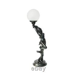 Lampe Art Déco, H66cm, 05y, Lampe De Table Noire, Rasoir Rond En Verre