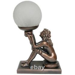 Lampe Art Déco, Lampe De Table En Bronze, Lady Holding Rond En Verre