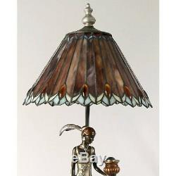 Lampe De Table Art Déco / Nouveau 76cm Charleston Lady Figurine Tiffany Style Shade