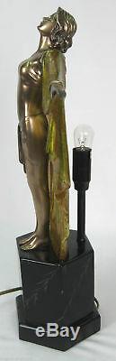 Lampe De Table Art Déco / Nouveau De 48cm Femme Élégante Figurine Finition Bronze Polystone