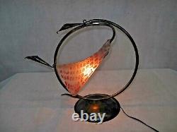 Lampe De Table En Fer Forgé À La Main De Style Art Déco 1 Blown Glass Shade Red Crackled