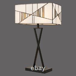 Lampe De Table En Verre Rectangulaire De Style Art Déco Tiffany Ivory Grey Moderne