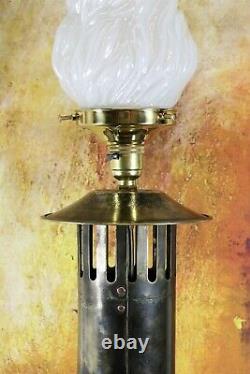 Lampe De Table Large Vintage Art Déco Lampe En Laiton De Style Avec Lampshade De Flamme De Verre