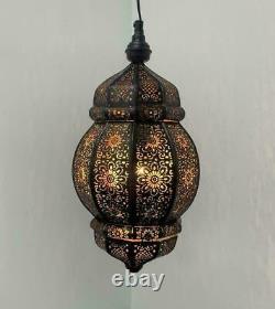 Lampe Turque Noire/or Marocaine Suspension Plafond Luminaire Lanterne Orientale