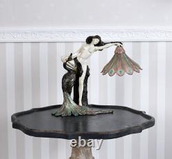 Lampe de table Art Nouveau, lumière féminine, lampe de table avec nu féminin, lampe de table avec paon pour chevet.