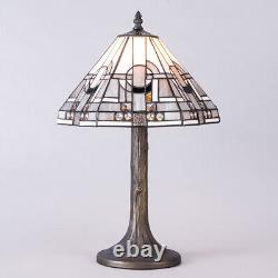 Lampe de table Tiffany par Tiff avec abat-jour en verre Art Déco de 31 cm en laiton antique