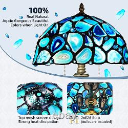 Lampe de table de style Tiffany, lampe en verre teinté à tranches d'agate bleue 12X12X19 pouces