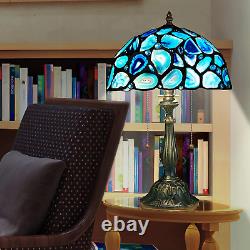 Lampe de table de style Tiffany, lampe en verre teinté à tranches d'agate bleue 12X12X19 pouces