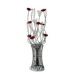 Lampe de table moderne en aluminium noir, rouge, chrome et cristal avec 5 lumières en forme de fleur, style rétro