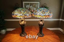 Lampes De Table De Style Tiffany De Paon-3 Léger- Vendu En Paire