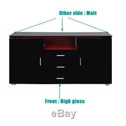 Led High Gloss 2 Portes 3 Tiroirs Buffet Cabinet Noir Enfilade Moderne Meubles