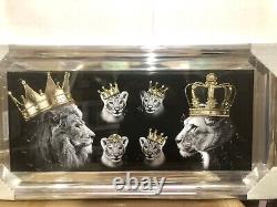 Lion Photo De La Famille De L'art Liquide Chrome Cadre Roi Queen Cub Mur Hung 85x45 CM