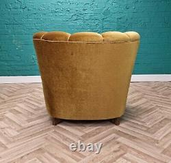 MID Century Art Deco Danish Gold Velour Club Lounge Arm Chaise 1930s (1 De 2)