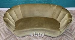 MID Century Art Deco Danish Green Velour 2 Seat'banana' Sofa Settee 1930s 40s