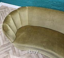 MID Century Art Deco Danish Green Velour 2 Seat'banana' Sofa Settee 1930s 40s