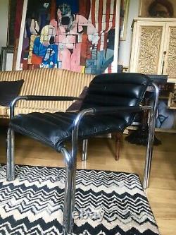 MID Century Leather Chrome Deco Style Chaise À La Manière De Eileen Gray Vintage