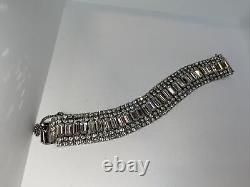 Magnifique bracelet de tennis vintage style Art Déco WEISS avec 1 large bracelet en strass de 7,5 pouces
