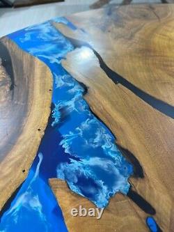 Mappa Burl Blue Resin River Epoxy Table Top Salle À Manger Hallway Decor Interior Table