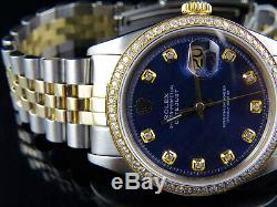 Mens Rolex Datejust 18k 2 Tone Or 36mm Jubilee Cadran Bleu Diamond Watch 2 Ct