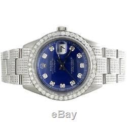 Mens Rolex Datejust 36mm Diamond Watch Entièrement Glacé Bande Personnalisé Cadran Bleu 5,10 Ct