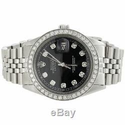 Mens Rolex Datejust 36mm Diamond Watch Jubilee Band Custom Steel Cadran Noir 2 Ct