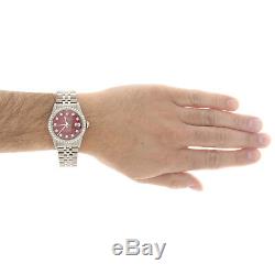 Mens Rolex Datejust 36mm Diamond Watch Jubilee Band Custom Steel Red Dial 2 Ct