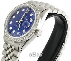 Mens Rolex Datejust 36mm Diamond Watch Jubilee Steel Band Personnalisé Cadran Bleu 2 Ct