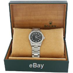 Mens Rolex Datejust 36mm Diamond Watch Oyster Band Custom Steel Cadran Noir 2 Ct