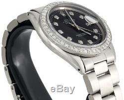 Mens Rolex Datejust 36mm Diamond Watch Oyster Band Custom Steel Cadran Noir 2 Ct