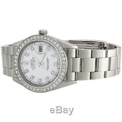 Mens Rolex Datejust 36mm Diamond Watch Oyster Band En Acier Blanc Mop Dial 2 Ct