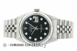Mens Rolex Datejust Black Diamond Cadran + Rolex En Or Blanc 18 Carats Lunette