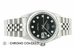 Mens Rolex Datejust Black Diamond Cadran + Rolex En Or Blanc 18 Carats Lunette