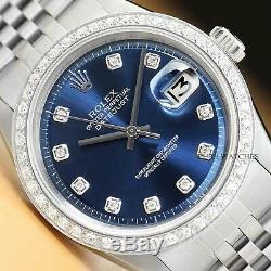 Mens Rolex Datejust Cadran Bleu En Or Blanc 18 Carats Et Lunette Sertie De Diamants Montre En Acier