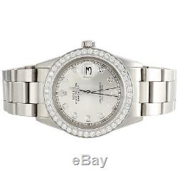 Mens Rolex Datejust Diamond Watch 36mm En Acier Inoxydable Oyster Cadran Argenté 2 Ct