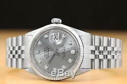 Mens Rolex Datejust Gris Diamant Cadran En Or Blanc 18 Carats Et Montre En Acier Inoxydable