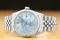Mens Rolex Datejust Ice Blue Diamond White Gold & Montre En Acier Inoxydable