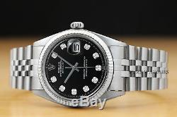 Mens Rolex Datejust White Gold & Black Diamond En Acier Inoxydable Cadran