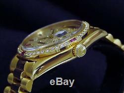 Mens Rolex Day-date Président Solide 18k Montre En Or Jaune Diamant Quickset Pave