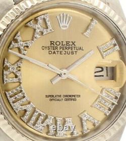 Mens Rolex Oyster Perpetual Date 36mm Gold Roman Dial Diamond Stainless Watch